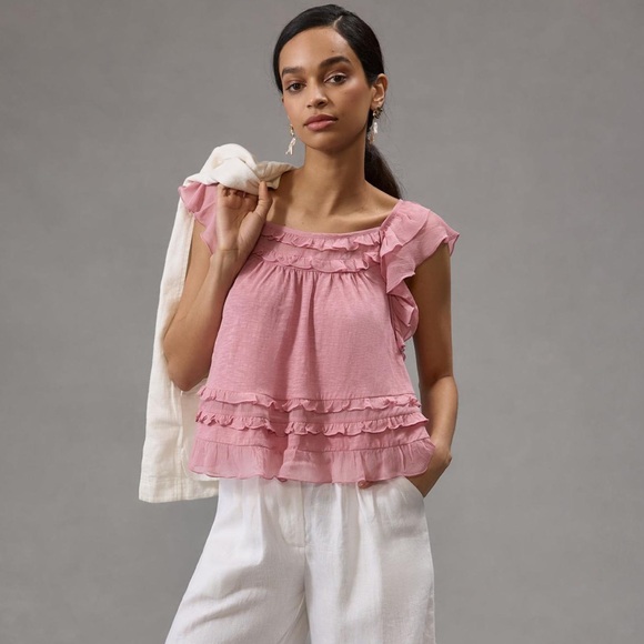NWT Anthropologie Ruffled Flutter-Sleeve Top Size Large - Picture 12 of 12
